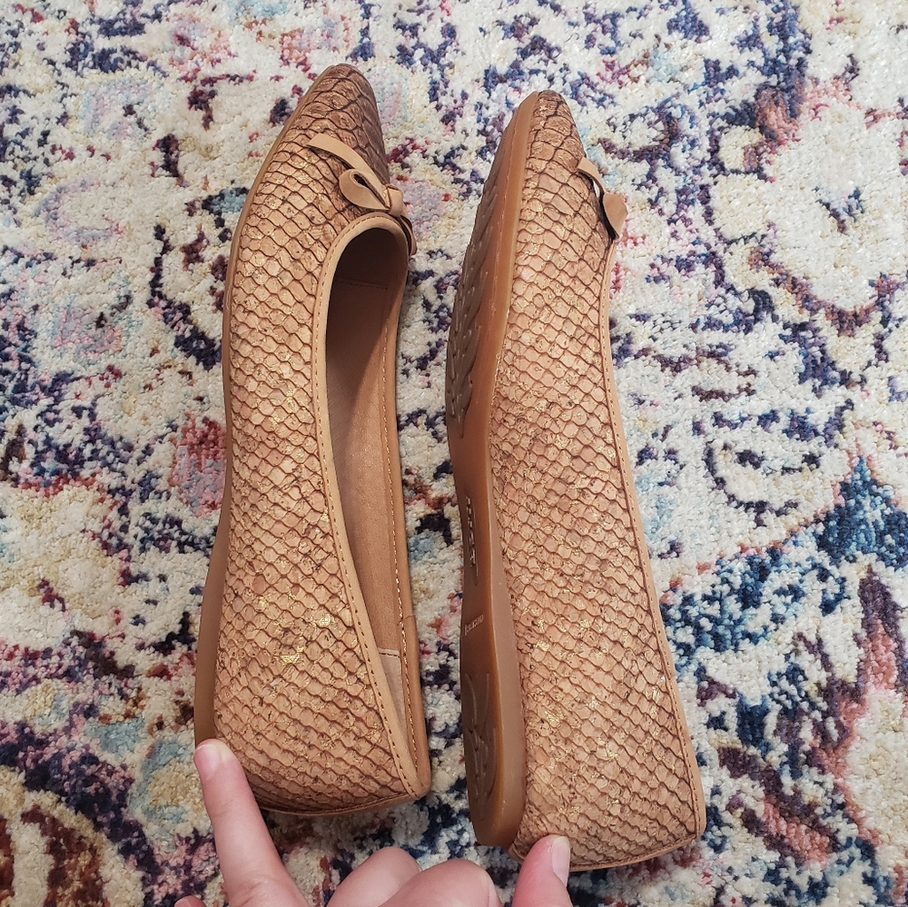 Born Tan Textured Pointed-Toe Ballet Flats with Knot Bow - Picture 6 of 9